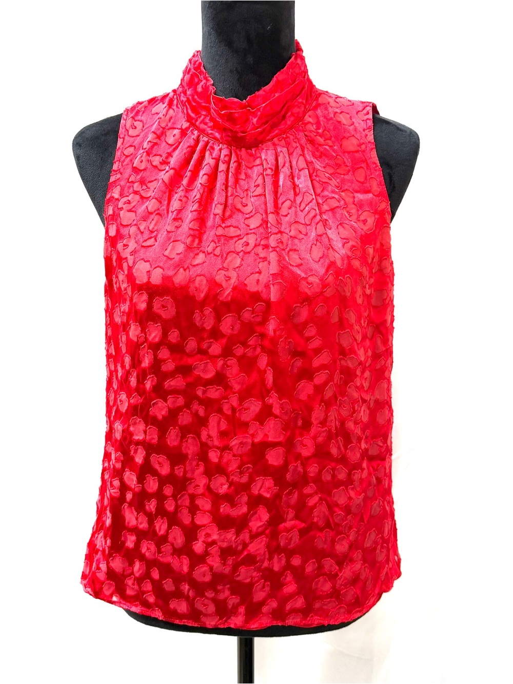 WHBM Sleeveless Textured Red on Red Silk Blend Top, Size M